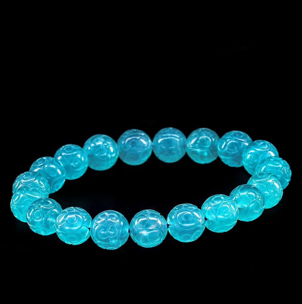 Χαραγμένο φυσικό Amazonite πρώτης ποιότητας. ελαστικό βραχιόλι - Ύψος: 11 mm - Πλάτος: 11 mm- 27 g #1.0