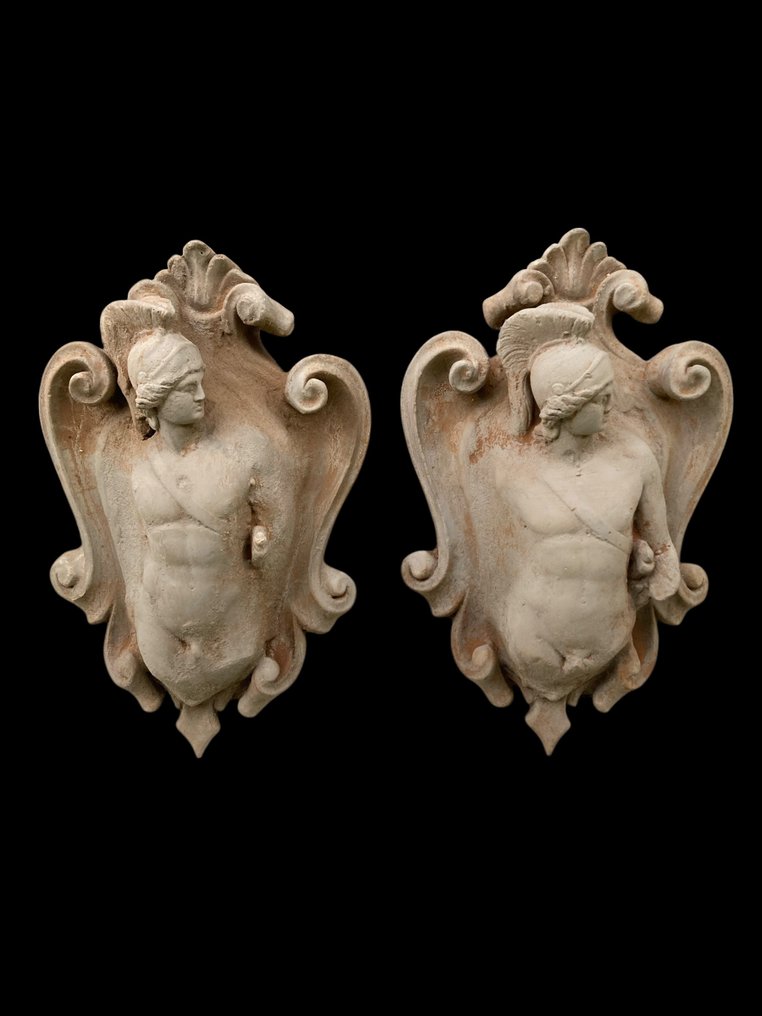 Sculpture, 2 araldica Achille - 31 cm - Stone #3.2