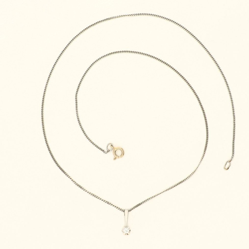 Κολιέ με μενταγιόν - 14 καράτια Λευκός χρυσός -  0.10ct. tw. Διαμάντι (Φυσικό)  #2.1