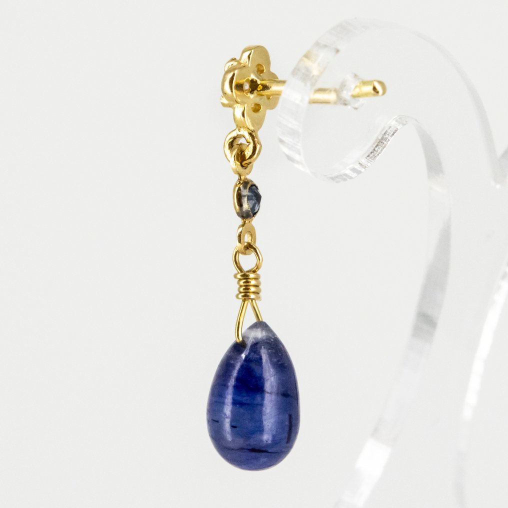 Σκουλαρίκια - 18 καράτια Κίτρινο χρυσό Ζαφείρι - Διαμάντι #4.3