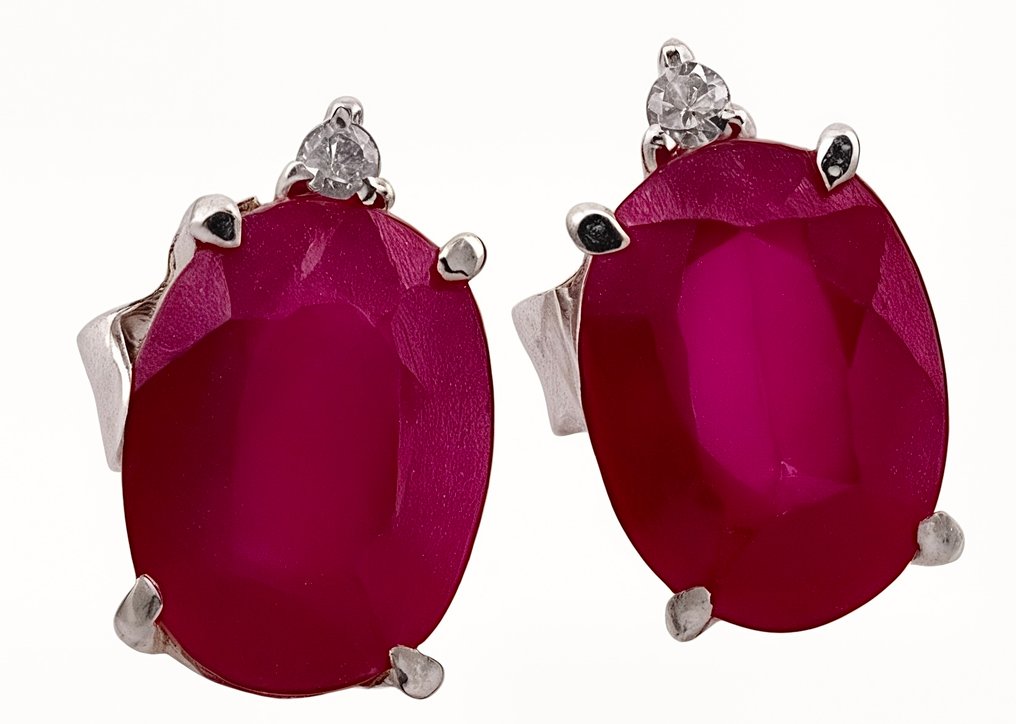 没有保留价 - 耳环 - 18K包金 白金 红宝石 - 钻石 #1.0