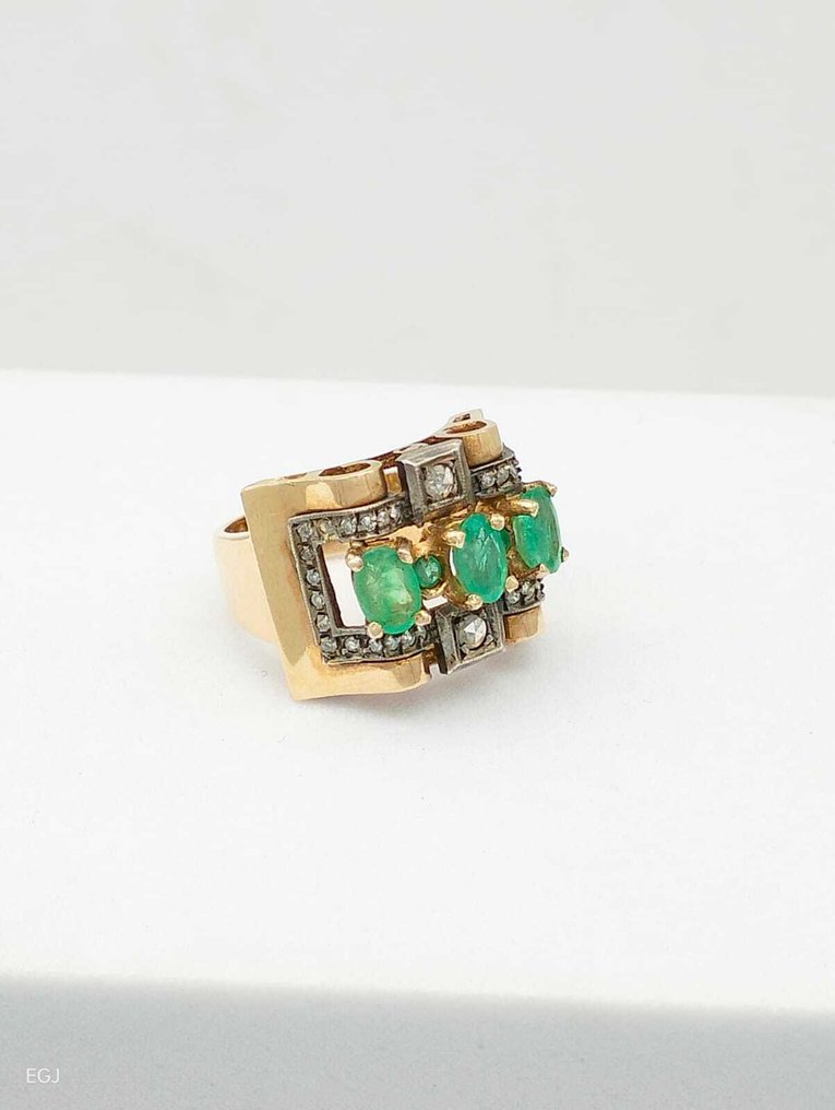 χωρίς τιμή ασφαλείας - Δαχτυλίδι - 14 καράτια Ροζ χρυσό Σμαράγδι - Διαμάντι #3.2