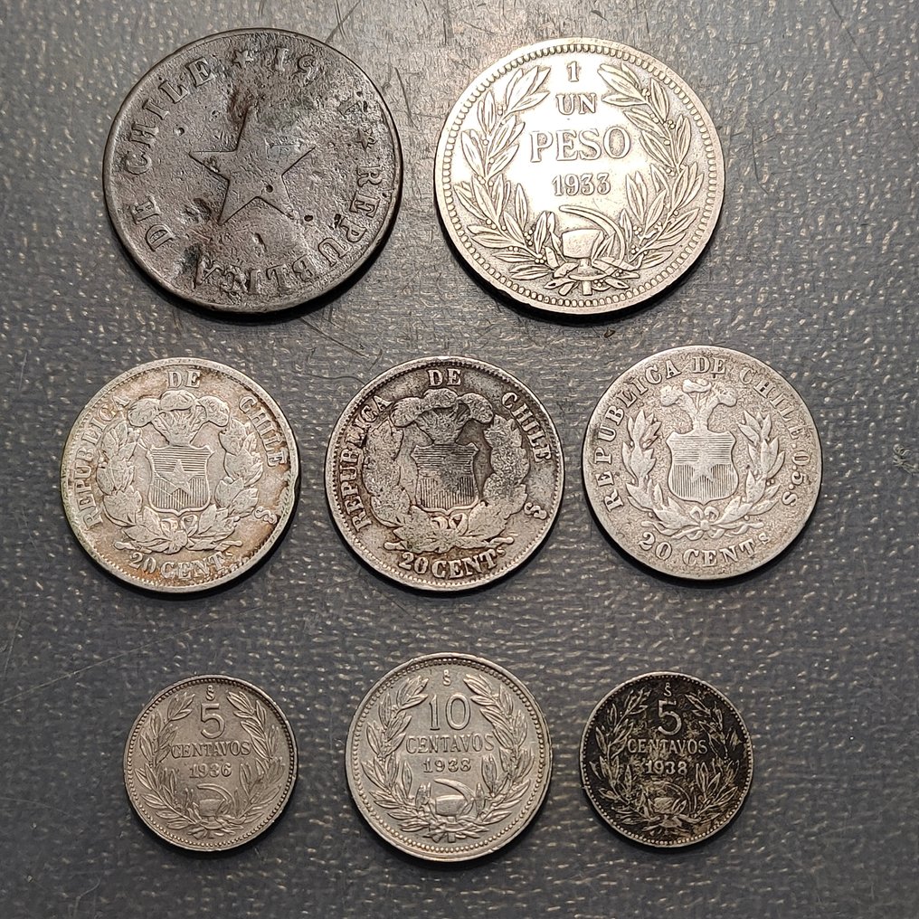 Chile. Lote de 8 monedas  (Sin precio de reserva) #1.0