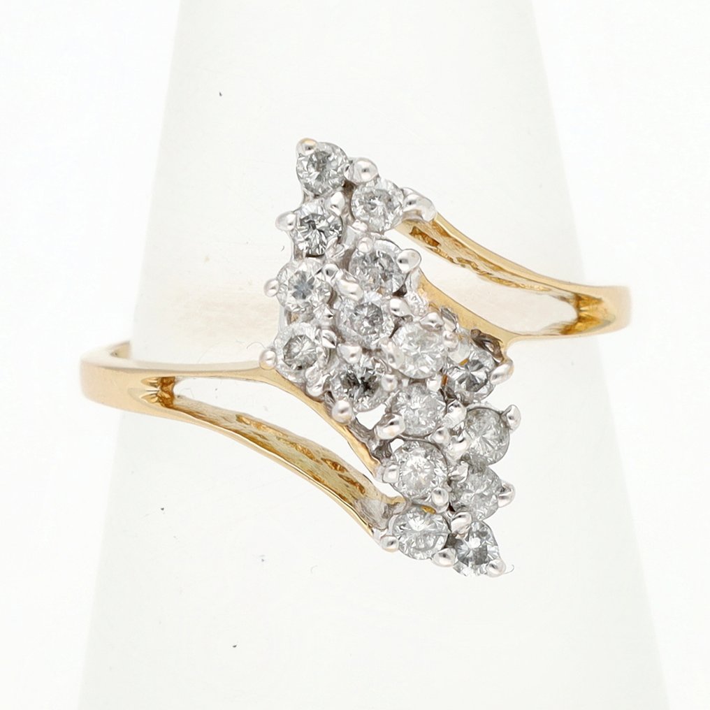 Ring - 18 karaat Geel goud, Witgoud Diamant (Natuurlijk)  #1.0