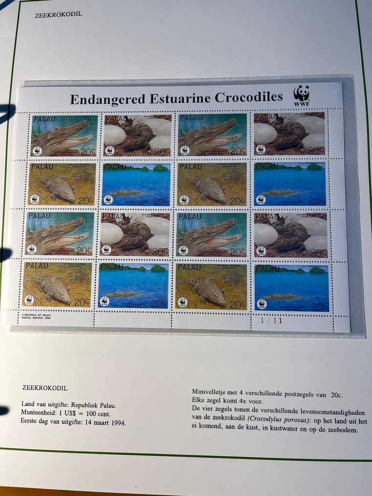 不同的国家  - 由WWF发行的一套未使用的邮票页，附带磁带，收录于相册中。 #1.0