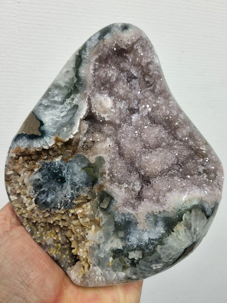 罕见组合——紫水晶——犬牙方解石 润色的自由形式 - 高度: 170 mm - 宽度: 150 mm- 1660 g #1.0