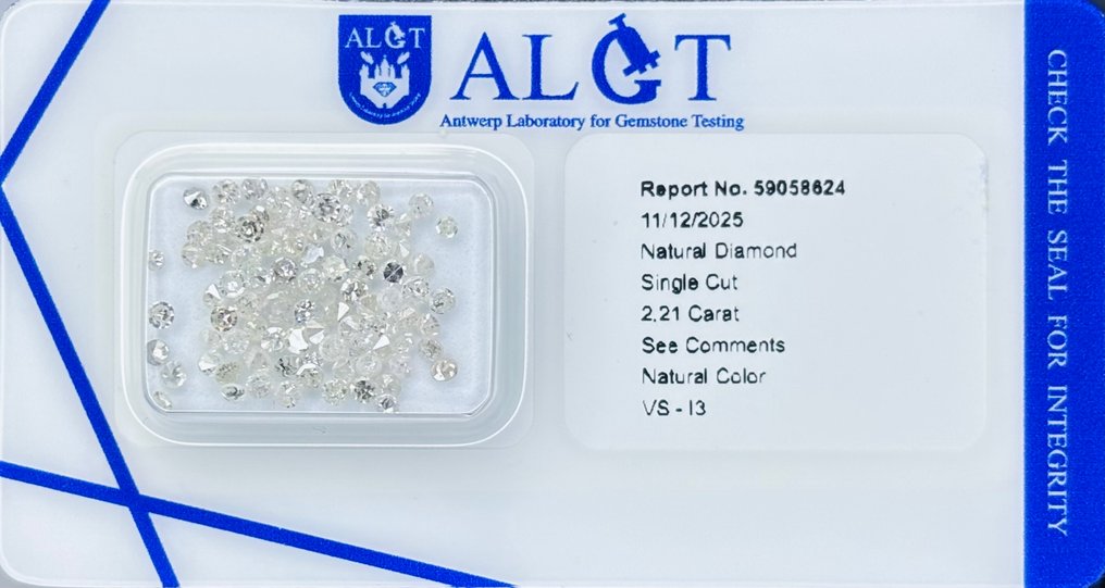 没有保留价 - 91 pcs 钻石 (天然) - 2.21 ct - 圆形 - F, N (带色彩的) - VS2 轻微内含二级, I3 - 安特卫普宝石检测实验室(ALGT) #1.0