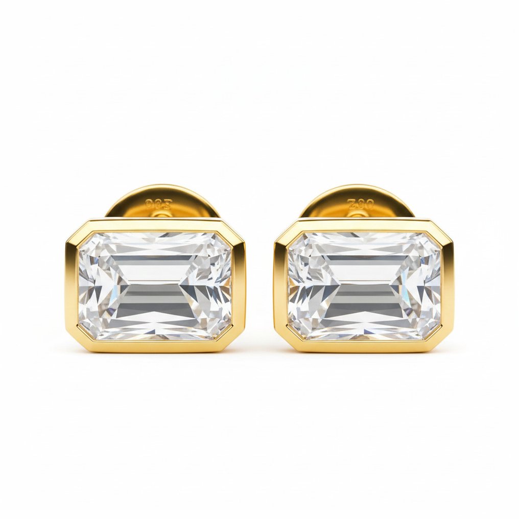 Σκουλαρίκια - 14 καράτια Κίτρινο χρυσό -  3.00ct. tw. Διαμάντι (Εργαστηριακής καλλιέργειας) #1.0