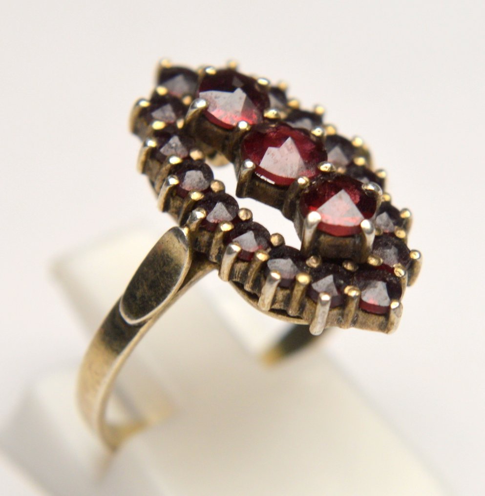 沒有保留價 - 戒指 900 银 - 装饰艺术 石榴石 - 红色布希米亚石榴石 #3.2