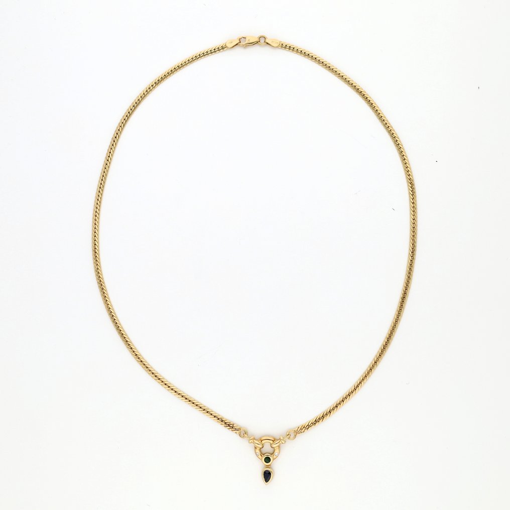 Κολιέ - 18 καράτια Κίτρινο χρυσό Διαμάντι (Φυσικό)  - Ζαφείρι-Σμαράγδι #1.0