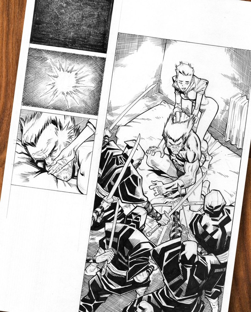 Domenech, Sergi - 猎鹰人原始墨迹页(向Claremont和Frank Miller致敬,1982年) - Page 1 – Hand Signed #1.0