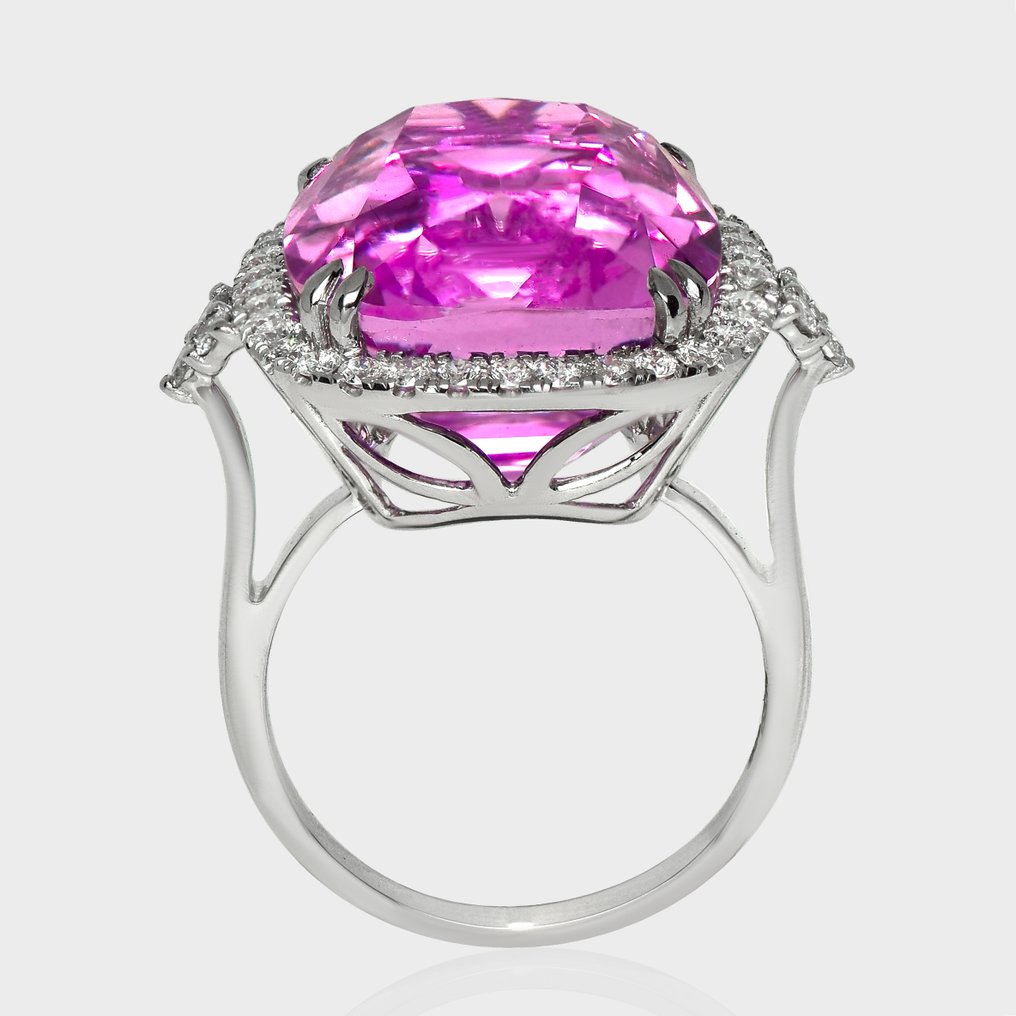 沒有保留價 - 戒指 - 14 克拉 HRD 23.04 克 拉浓烈粉色, 白金 -  23.77ct. tw. 紫鋰輝石 - 鉆石 #4.3