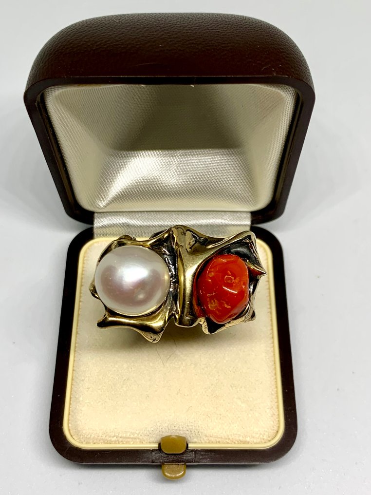 Pärla - Silver - Ring - Korall och pärla #1.0