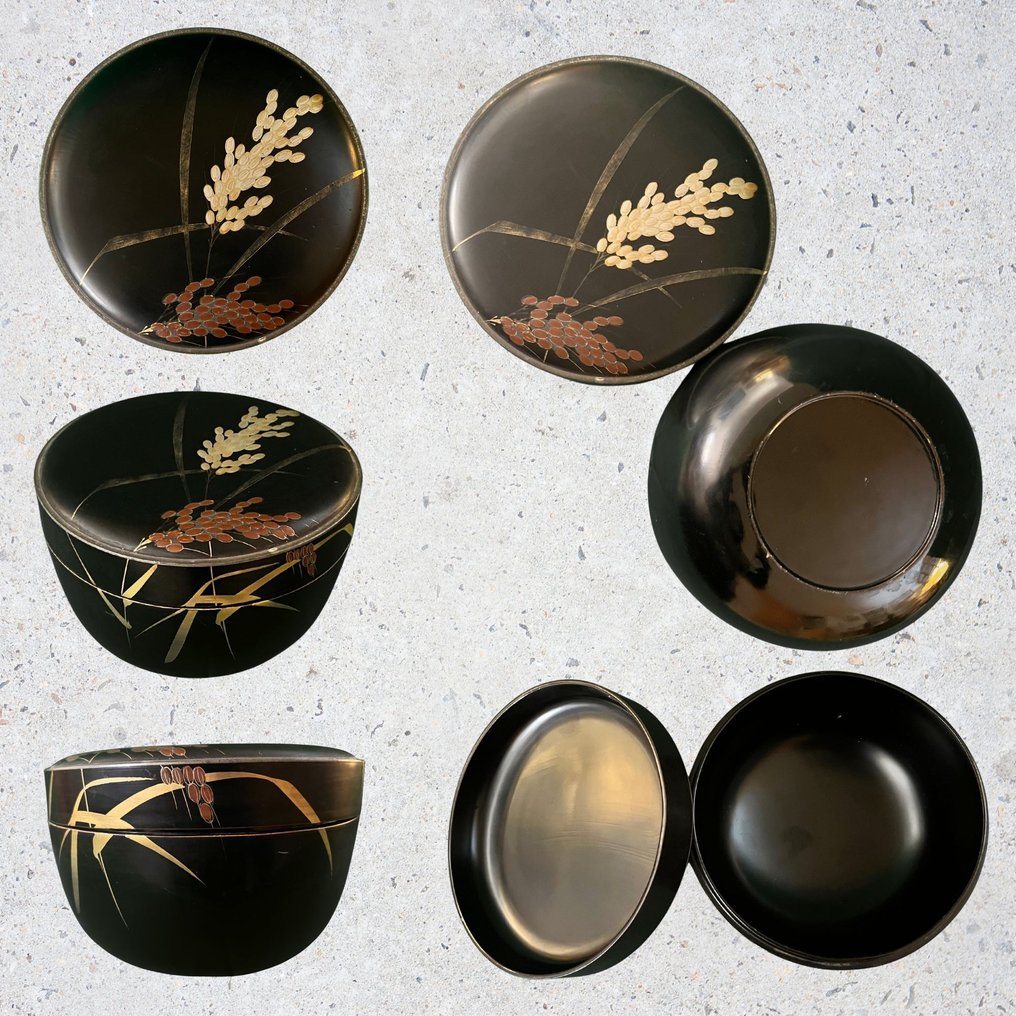 日本——一套6个复古漆木盒和一个三层重箱——20世纪中后期 - 木 - 日本 - 20世紀 #1.0