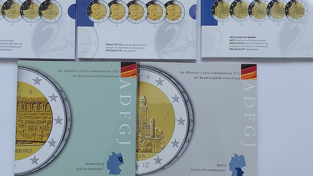 Γερμανία. 2 Euro 2010/2020 (5 sets - 25 coins) Proof + BU (χωρίς τιμή ασφαλείας) #4.3