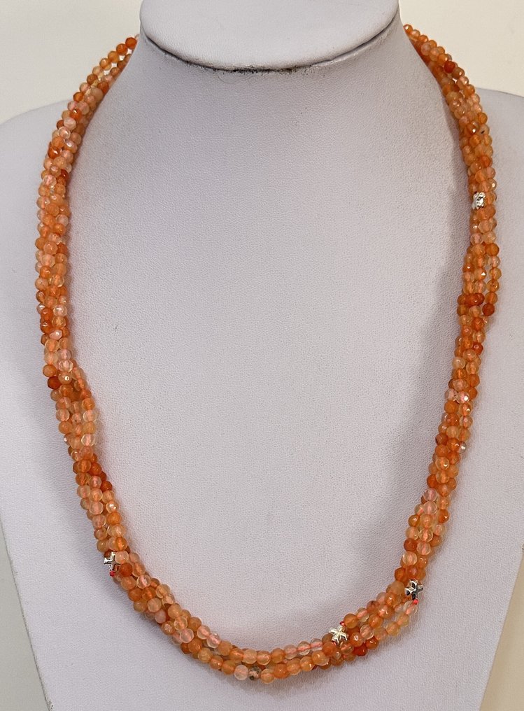 Φυσική Αγκάτη Πορτοκαλί από τη Βραζιλία με τετράγωνο ημιπολύτιμο λίθο Hematite. Προστάτης των Αγίων. - Κολιέ - Με ασήμι 925 Cierra. #4.3