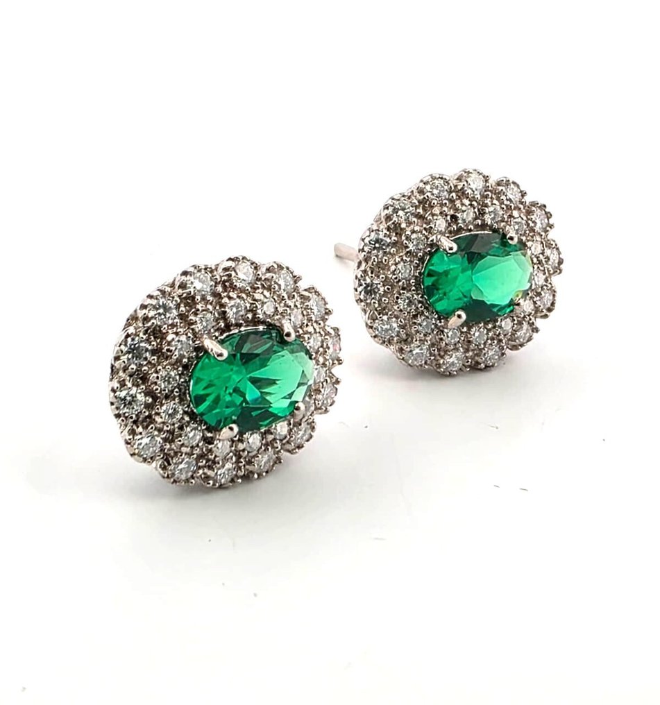 χωρίς τιμή ασφαλείας - Σκουλαρίκια - 18 καράτια Λευκός χρυσός Σμαράγδι - Διαμάντι #3.2