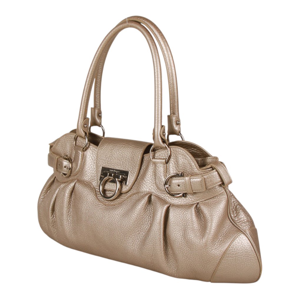 Salvatore Ferragamo - Metallic Bronze Leather Satchel Bag with Gancini Hardware – Elegant Italian Design - 手提包 #4.3