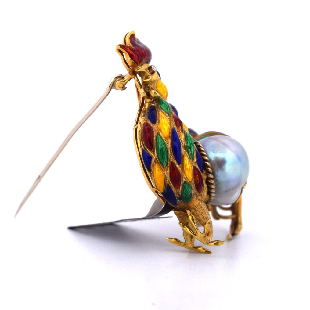 Καρφίτσα - 18 καράτια Κίτρινο χρυσό Μαργαριτάρι - Διαμάντι - Υπογεγραμμένο «LUNATI» #3.2