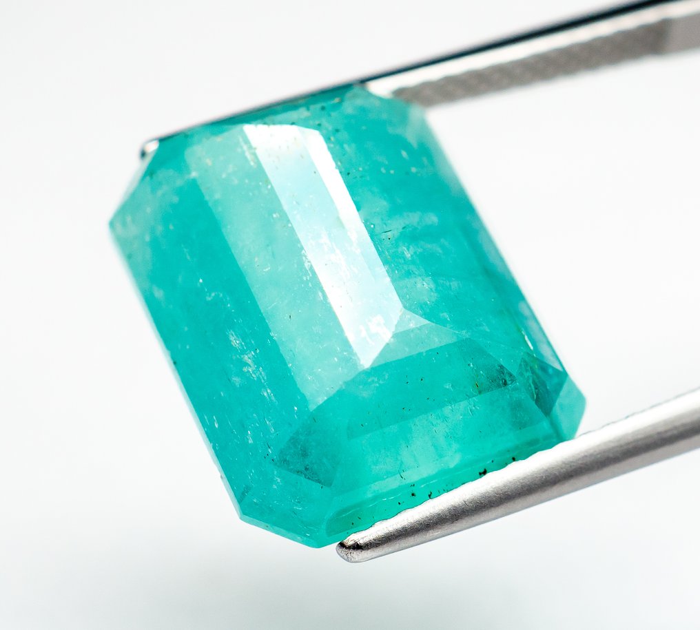 沒有保留價 祖母綠  - 11.12 ct - Bellerophon Gemlab - 蓝绿色（轻微油） #3.2