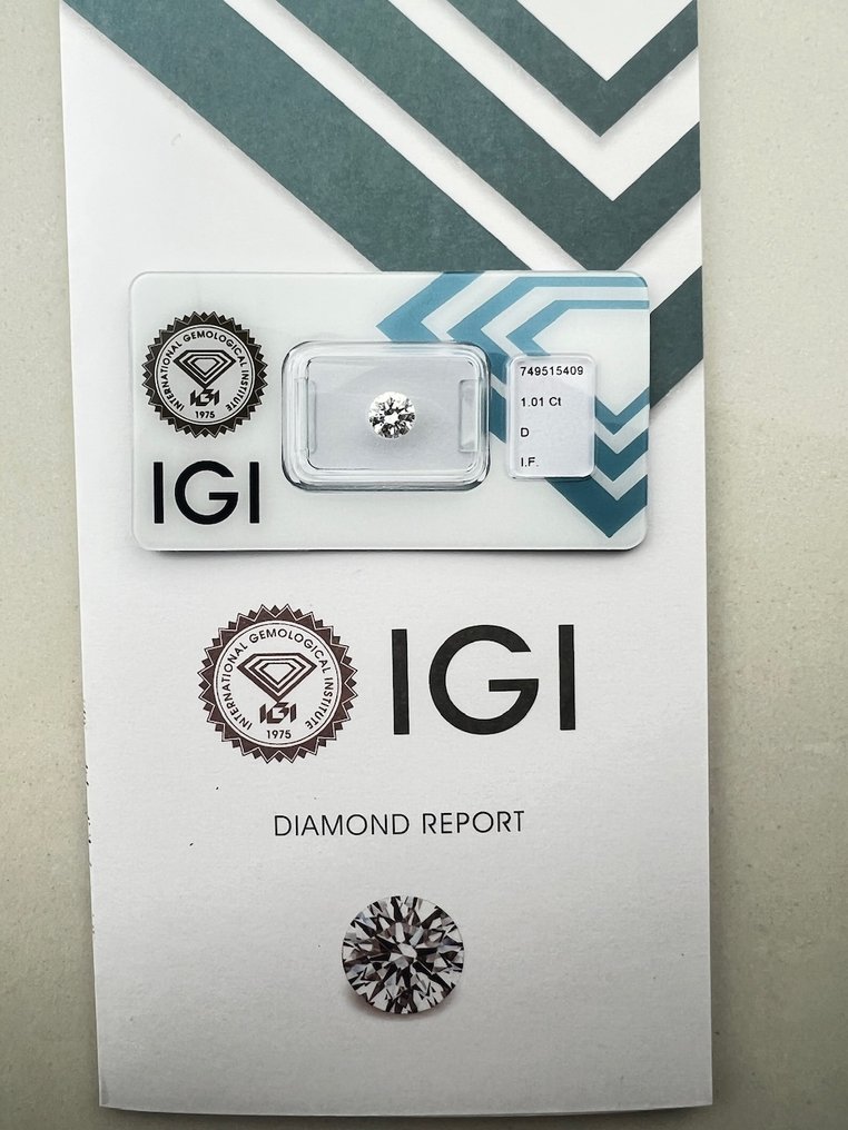 没有保留价 - 1 pcs 钻石 (天然) - 1.01 ct - 圆形 - D (无色) - IF - 国际宝石研究院(IGI) #1.0