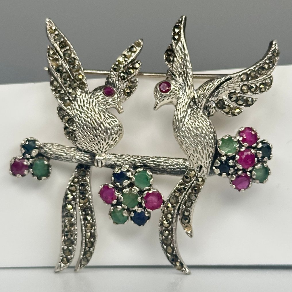 Ingen mindstepris - Broche 925 sølv Blandede ædelsten #1.0