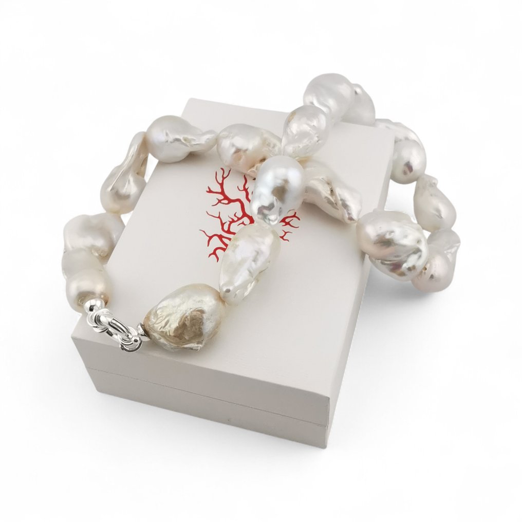 Perle - Sølv - Halskæde - Italiensk håndværk #1.0