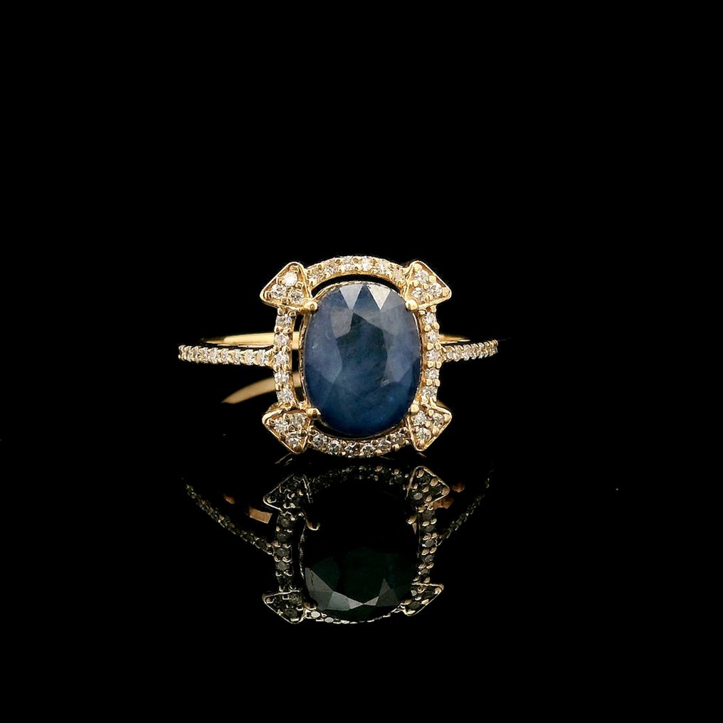 没有保留价 - 戒指 - 14K包金 黄金 -  2.83ct. tw. 蓝宝石 - 钻石 #4.3