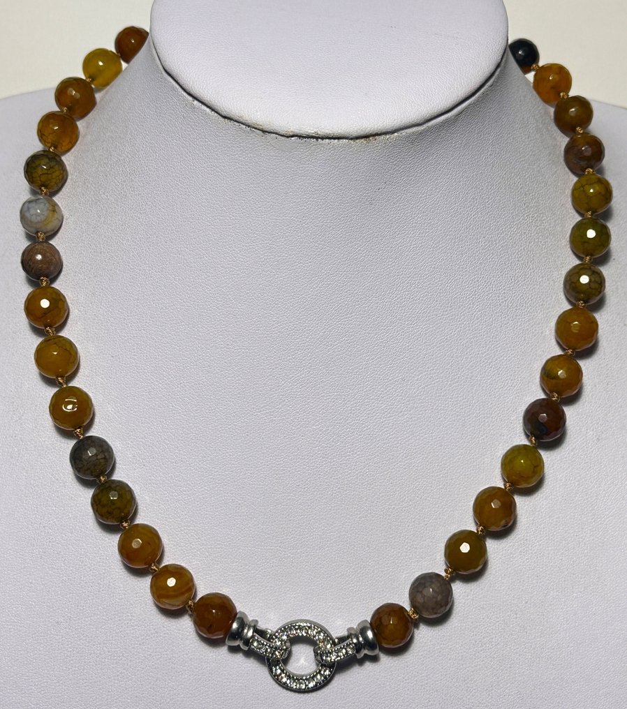 Ágata“龙脉” (10毫米) 和母珠珍珠 (22 x 18) / 高品质 - 吊坠项链 - 具有独家封闭 #2.1