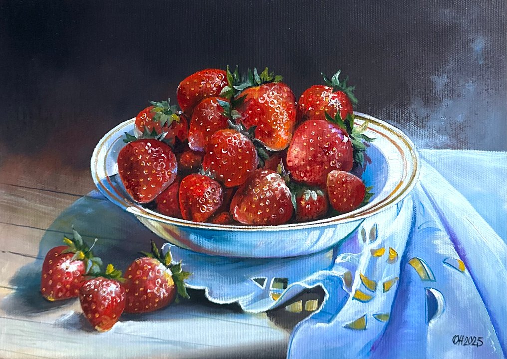 Alexander Nakonechny (1971) - Interior painting with strawberries in plate #1.0