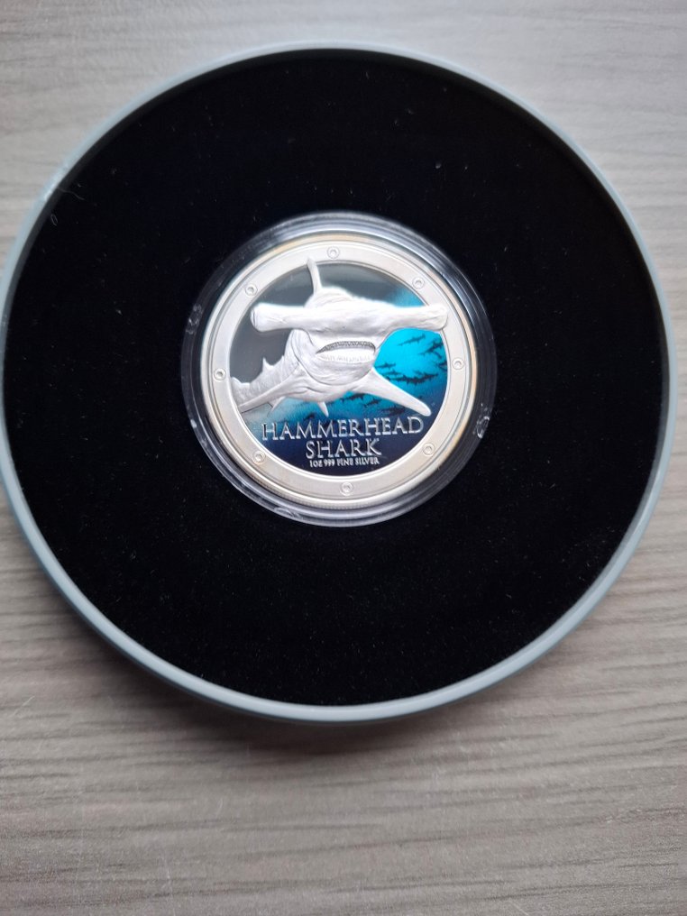 纽埃. 2 Dollars 2013 Niue, Ocean Predators  : Hammerhead Shark colored 1 Oz  proof  (没有保留价) #1.0