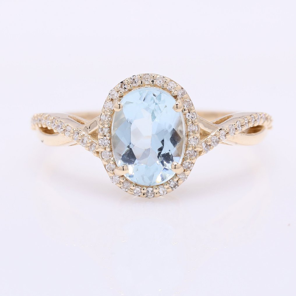 没有保留价 - 戒指 - 14K包金 黄金 -  1.33ct. tw. 海蓝宝石 - 钻石 #1.0