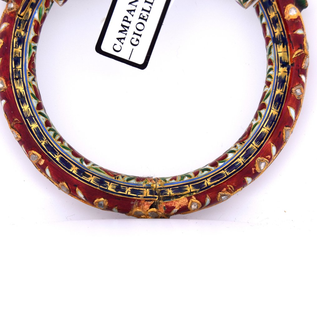 穆加尔款硬式手镯，采用12K黄金，配以珐琅和彩色波克钻石，总重约1.20克拉。 - 印度 - 蒙兀兒王朝 – III (1627 - 1857) #4.3