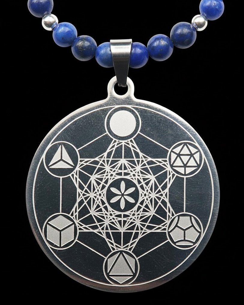 青金石 - 大天使梅塔特隆：抵御邪恶的保护与神圣力量 - 扣环，925纯银珠子 - 吊坠项链 #1.0