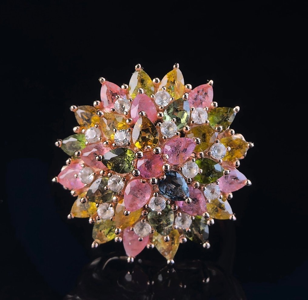 没有保留价 - 戒指 925玫瑰银天然 电气石 #1.0