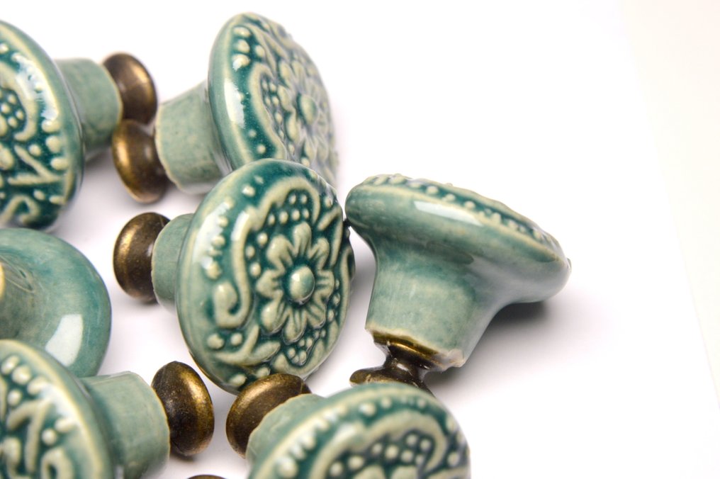  Χερούλι πόρτας (12) - 1960-1970 - Πράσινα κεραμικά κουμπιά.  #3.2