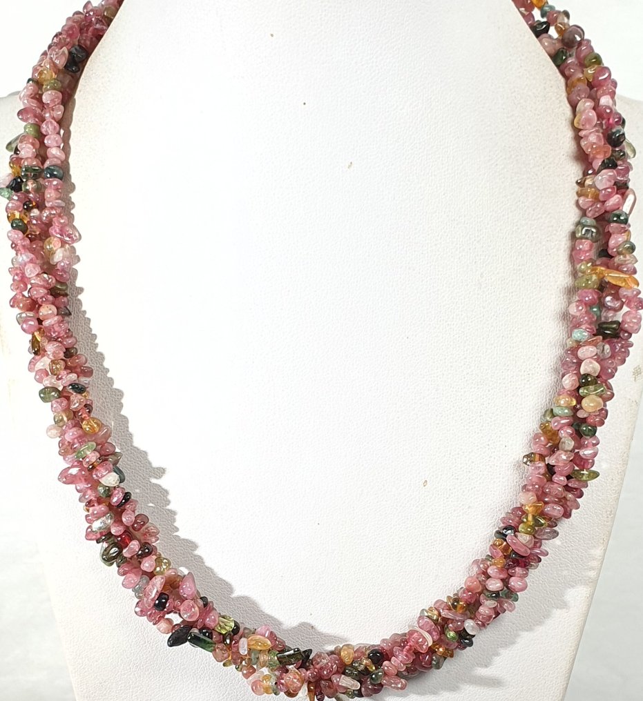 天然电气石 - 4圈 - 清洁和平衡脉轮 - 925纯银 - 一流品质 - 项链 #3.2