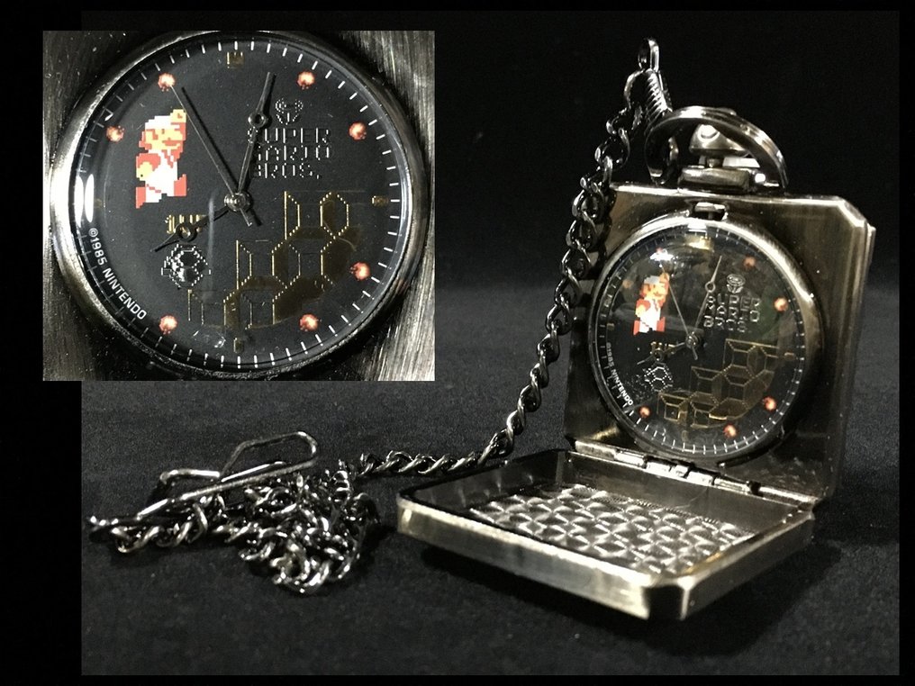 NINTENDO - Statue, Super Mario Bros Nes Hatena Block Pocket Clock Pocket Watch - 5 cm - Metall #1.0