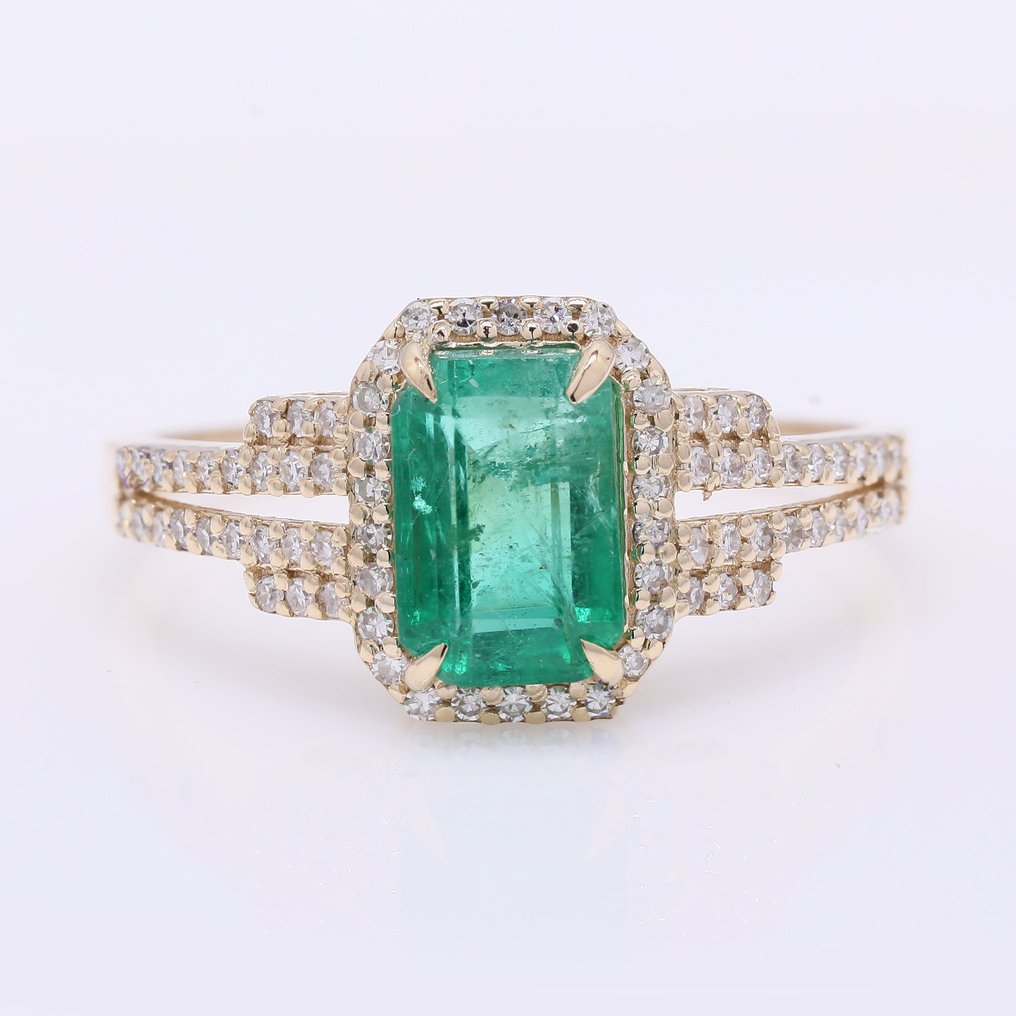Ingen reservasjonspris - Ring - 14 karat Gull - 1.61ct. tw. Smaragd - Diamant #1.0