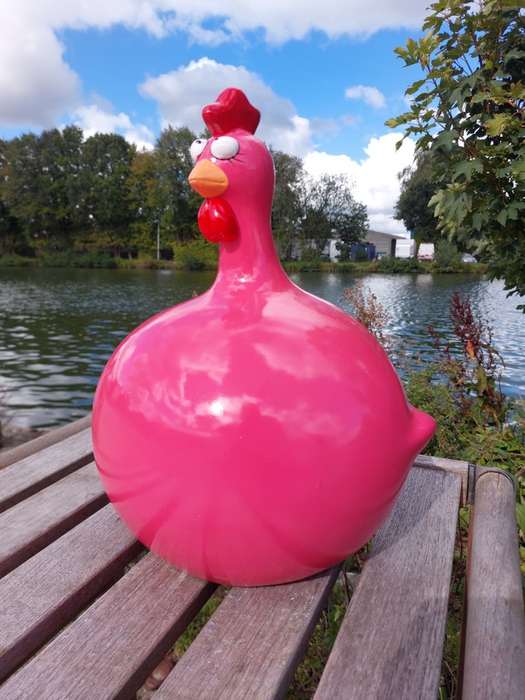 Statuie, funny fuchsia balloon chicken - 40 cm - polyresin #1.0