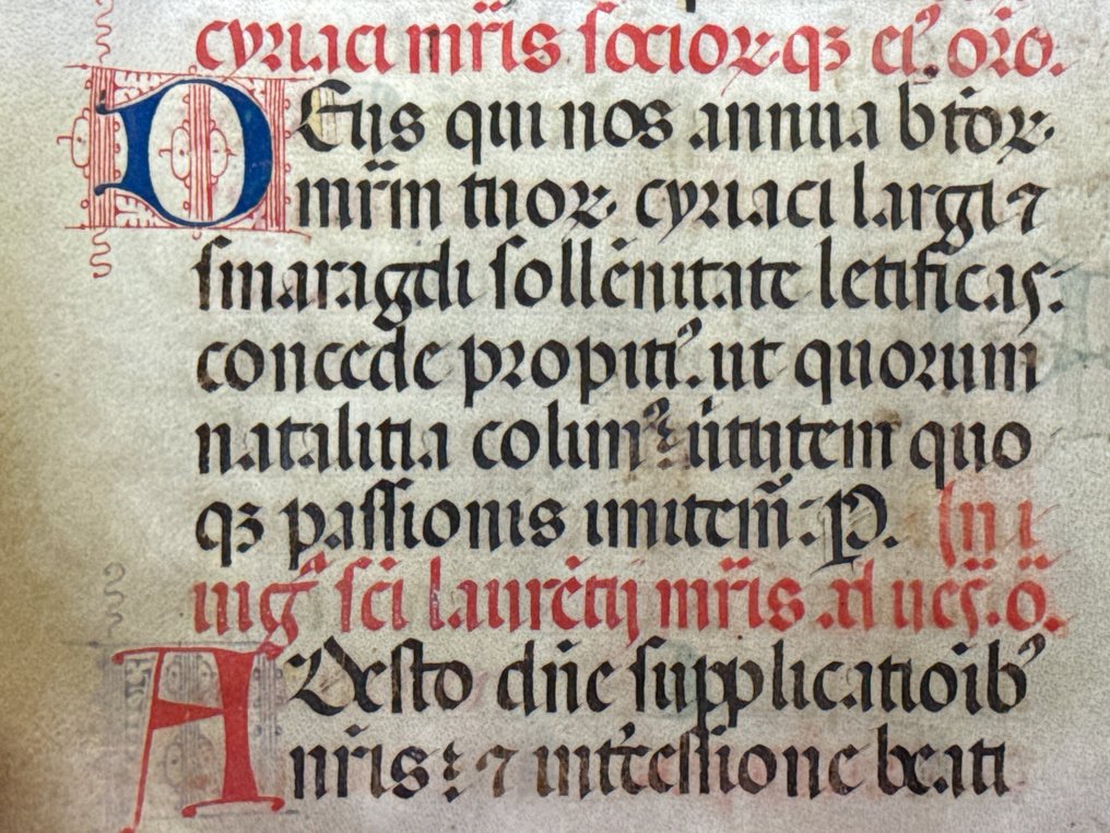 Italian scriptorium of the Middle Ages - Breviary illuminated leaf on vellum Italy 4 big initials in red and blue colours - 1450 #4.3