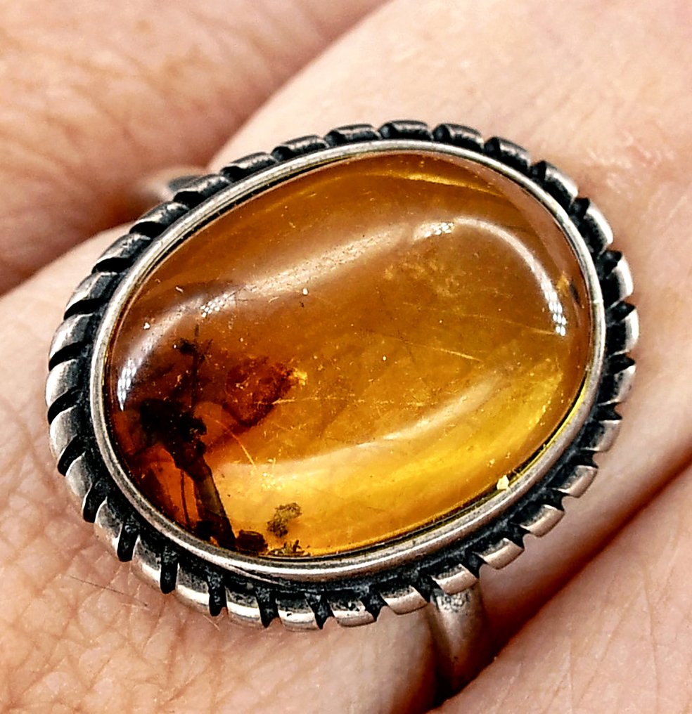 Υψηλής ποιότητας φυσικό βαλτικό κεχριμπάρι δαχτυλίδι από ασήμι 925 - Ύψος: 15 mm - Πλάτος: 11 mm- 2 g #1.0