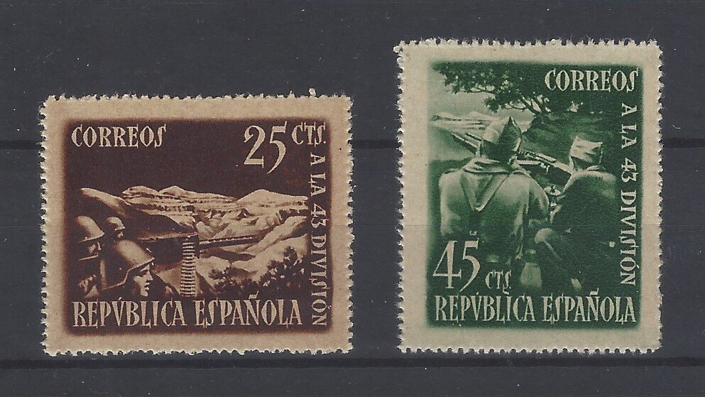 Spain 1938 - Rare 43 division - color errors - Edifil nº 787cc/88cc #1.0