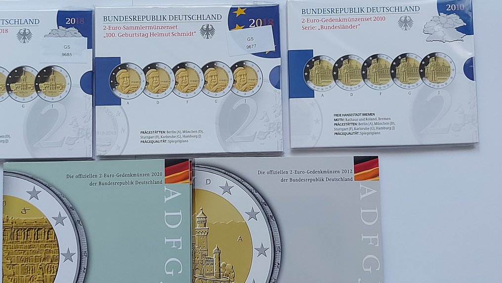 Γερμανία. 2 Euro 2010/2020 (5 sets - 25 coins) Proof + BU (χωρίς τιμή ασφαλείας) #3.2