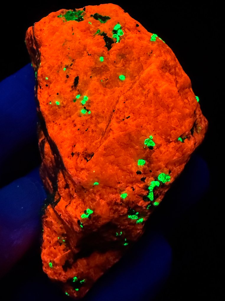 超亮硬石膏石与威廉石在方解石中共存。 萤光 - 高度: 7.5 cm - 宽度: 4.5 cm- 180 g #1.0