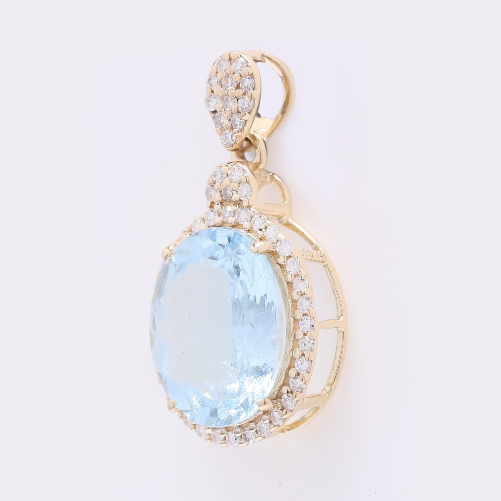 没有保留价 - 吊坠 - 14K包金 黄金 -  2.51ct. tw. 海蓝宝石 - 钻石 #1.0