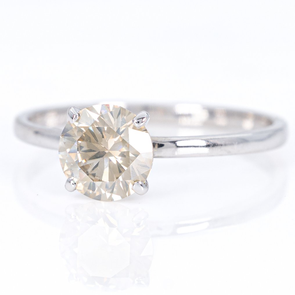 Sem preço de reserva - Anel - 14 K Ouro branco - 1.01ct. tw. Diamante (Colorido natural) - IGI #1.0