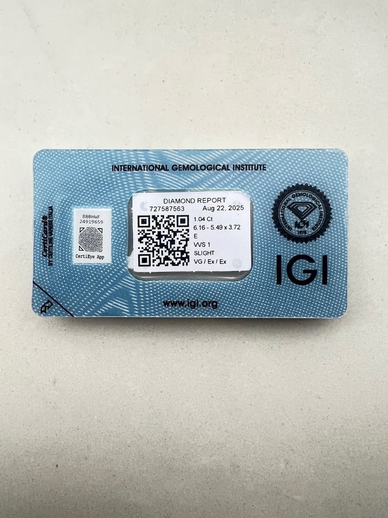 没有保留价 - 1 pcs 钻石  (天然)  - 1.04 ct - 枕形 - E - VVS1 极轻微内含一级 - 国际宝石研究院（IGI） #2.1