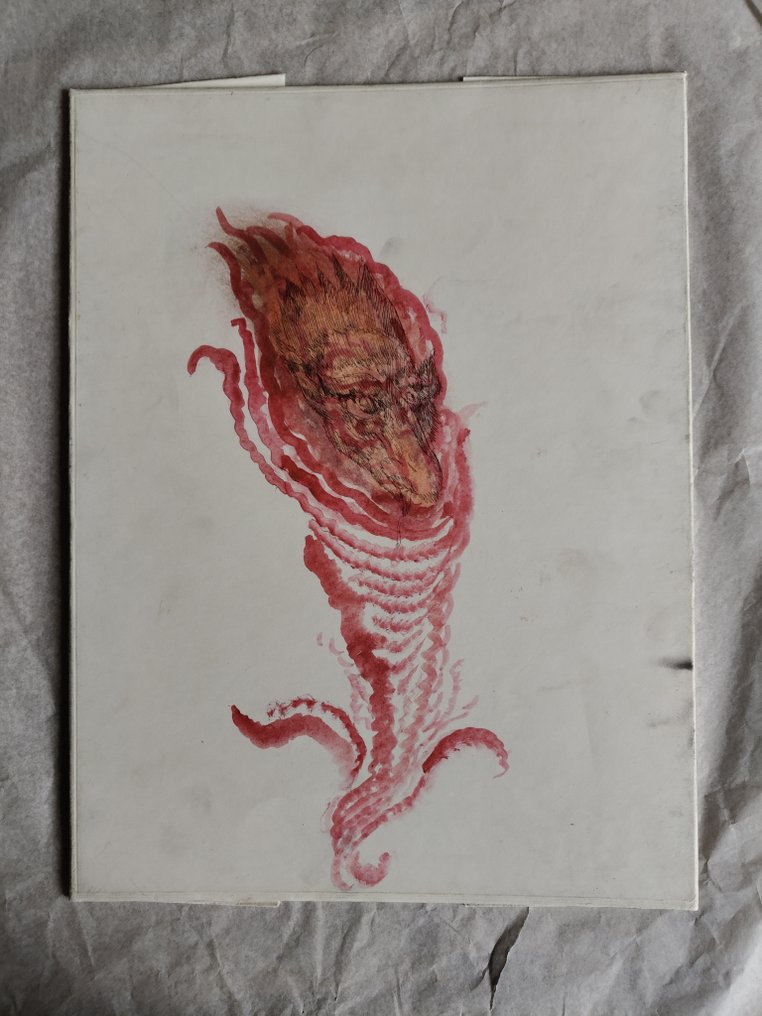 Ernst Fuchs (1930-2015) - Selbstportrait Groteske, UNIQUE copper plate + unique proof print - acrylic #2.1