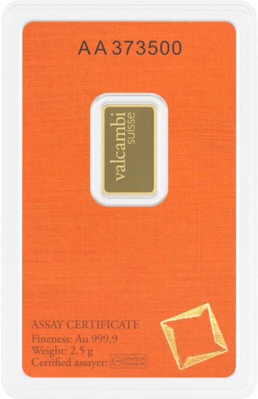 2,5 gramas - Ouro .999 - Valcambi, Switzerland - Selado e com certificado #1.0